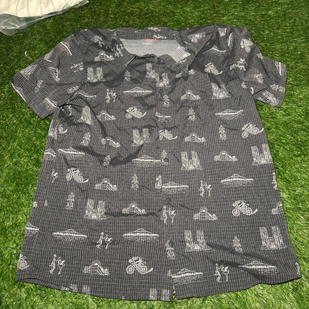 Roark Bless Up Shirt Mens XL Grey Skeleton Graphic Perforated Breathable Hiking